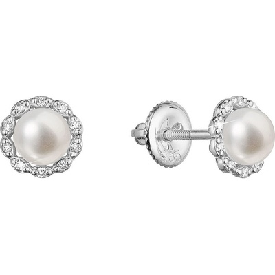 Pavona zlaté 14 karátové náušnice kytička bílé zlato s říční perlou a brilianty 81PB00041