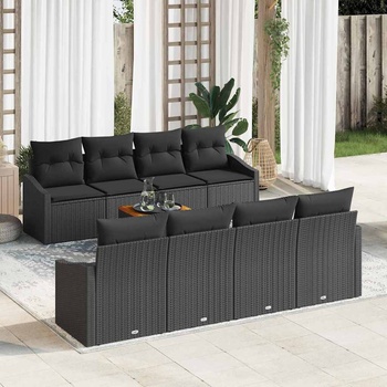 vidaXL Градински Софа Комплект с възглавница 9 pcs Черно полиратан (3347807)
