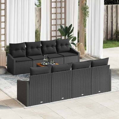 vidaXL Градински Софа Комплект с възглавница 9 pcs Черно полиратан (3347807)