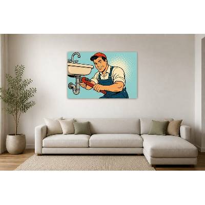 Obraz na plátně – Muž s klíčem u umyvadla 135 × 90 cm