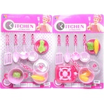 Armtoys ДЕТСКИ РОЗОВ КУХНЕНСКИ КОМПЛЕКТ НА ТОЧКИ С 4 ПРИБОРА НА КАРТОН - igrachko