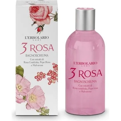 L'Erbolario 3 Rosa Shower Gel - Пяна за вана и душ с екстракт от Многолистна роза, Розов пипер и Хибискус 250мл