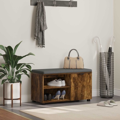 vidaXL Пейка за коридор с възглавница Пушена Дъб 80 x 38 x 46 см (891508)