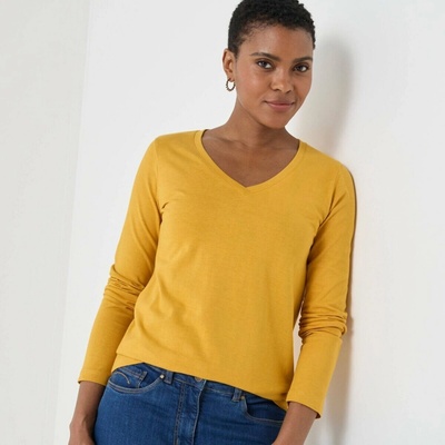 Blancheporte Tričko s výstrihom do V a dlhými rukávmi kari