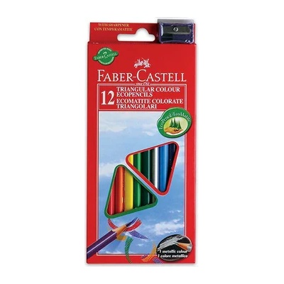 Faber-Castell Faber-Castell: Комплект триъгълни цветни моливи ECO - 12 молива с безплатна острилка