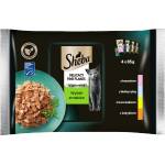 Sheba Delicacy Fine Flakes Selection of Flavours пакетчета 4x85g - пълноценна влажна храна за възрастни котки, в желе (парчета със: сьомга, бяла риба, пиле, пуйка)