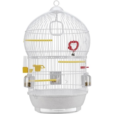Ferplast - Cage Bali White -Оборудвана клетка за канарчета, екзотични и други малки птици - размер Ø43, 5 x H 68, 5 см