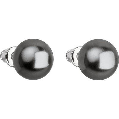 Evolution Group náušnice bižutéria so Swarovski perlou sivé okrúhle 71070.3