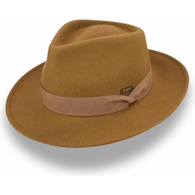 Krumlovanka & Complit plstěný klobouk Fedora s rypsovou stuhou Co-P-22941 hnědý