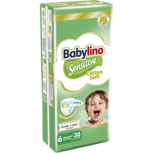 Babylino Бебешки пелени Babylino - Sensitive, Cotton Soft, VP, размер 6, 13-18 kg, 38 броя