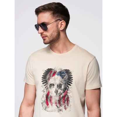 Ombre cotton t-shirt with rock style print cream