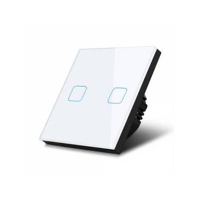 Touch light switch, double, glass, white with square button Maclean Energy MCE703W, dimensions 86x86mm, with subframe