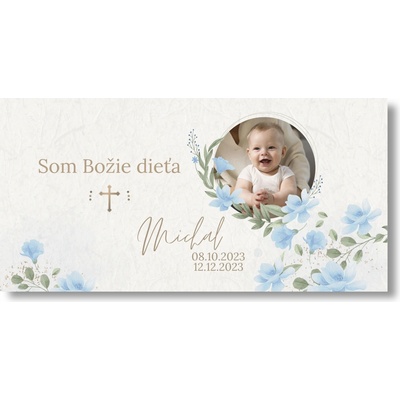 Personal Banner na krstiny s fotkou - Blue Flowers Rozmer banner: 130 x 65 cm