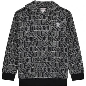 GUESS Спортен Oversize черно-бял суичър за момиче с качулка и надписи Guess