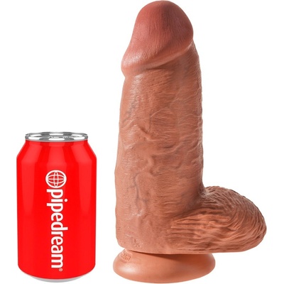 King Cock 9 Chubby dildo so semenníkmi a prísavkou tmavá prírodná 23 cm
