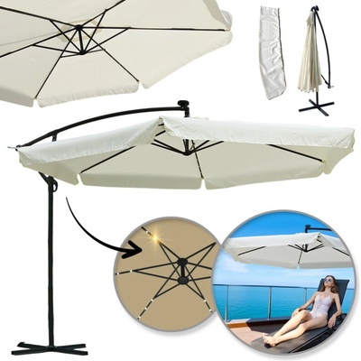 Flamenco Mystique Zahradní deštník 3,5m s SOLAR LED osvětlením, paží a volánem - krémový OGP11K