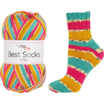 Vlna-hep Příze Best socks 7384 tyrkysovo-červeno-okrová