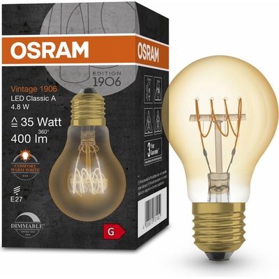 Osram zlatá stmievateľná LED žiarovka E27 4,8 W VINTAGE, teplá biela 4058075761452