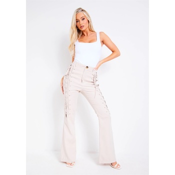 Missy Empire Cut Out Lace Up Flared Trouser - Beige