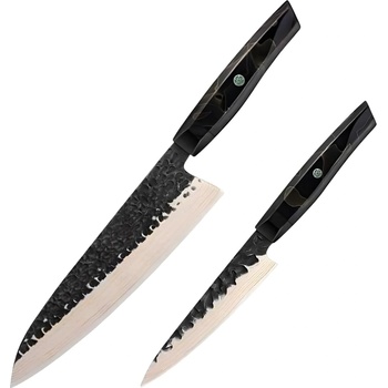 HARAHU Комплект кухненски ножове дамаск za-37585 - Черен / Кафяв / 2бр kp37585 (za-37585)