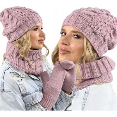 Fashionweek dámská souprava čepice šály a rukavic A9 Růžová
