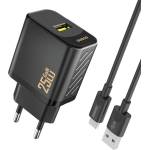 Dudao A27STEU мрежово зарядно устройство с USB изход 25 W, PD бързо зарядно + кабел Type-C, ЧЕРНО GP-190567 (GP-190567)