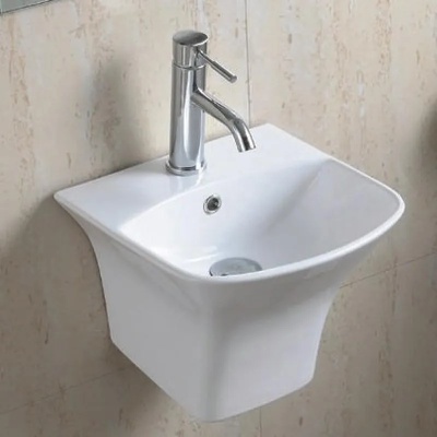 Inter Ceramic Мивка за баня ICC 3535, стенен монтаж, с отвор за смесител и преливник, порцелан, бял, 35.5x35.5x29см (3535)