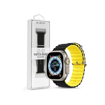 DEVIA Apple Watch силиконова спортна каишка - Deluxe Series Sport6 Silicone Two-tone Watch Band - 38/40/41 mm - черно/жълто (ST381607) (ST381607) (ST381607)