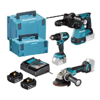 Комплект акумулаторни инструменти makita 18v (ddf484 + dga504 + dhr243) dlx3195jx1 (dlx3195jx1)