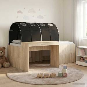 vidaXL Легло с тунел 3 бр. Дъб сонома и черно 118, 6 x 193, 2 x 75, 1 см (3423700)