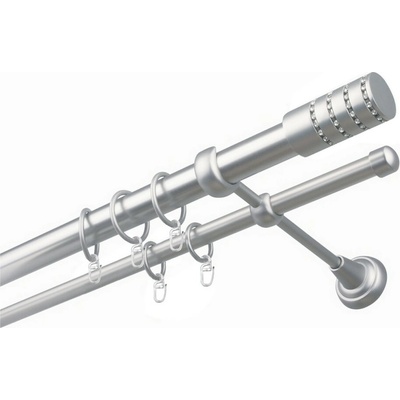 OK-GarnýžeCZ Garnýž kovová dvouřadá 25/16mm Cylinder crystal satina 250 cm do stěny / kroužky s háčkem