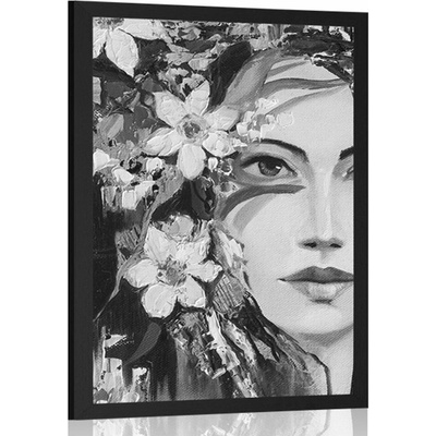 Plakát originální malba ženy v černobílém provedení - 20x30 black