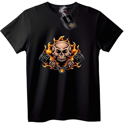 NOONEBRAND Тениска Пламтящ Skull с бутала - XXS, Black