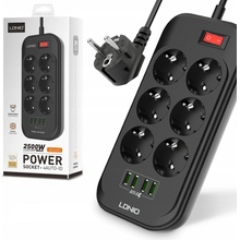 LDNIO SE6403 prodlužovací kabel se 4 USB vstupy a 6 zásuvkami 17W 3,4A, 2500 W
