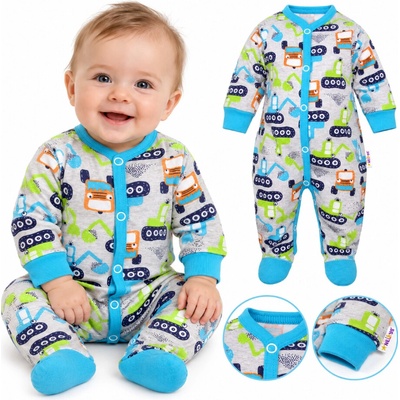 Baby Nellys Overal Bager so vzorom zapínanie uprostred sivý