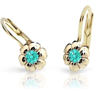 Danfil dětské náušnice kytičky C2151 ze žlutého zlata s kamínkem Mint Green zapínání klapka