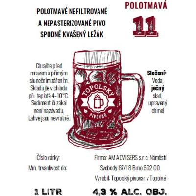Topolský pivovar Topolský POLOTMAVÝ LEŽÁK 11° 1 l (pet)