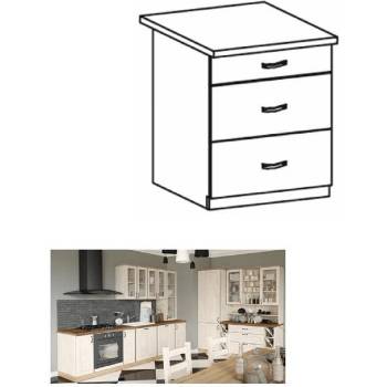 Долен шкаф с чекмеджета Royal D60S3 бяло и северен бор