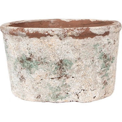 Clayre & Eef béžový antik terakotový květináč Teracci L 21x13x12 cm