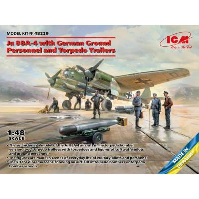 ICM Ju 88A-4 w/ German Ground Personnel and Torpedo Trailers 48229 1:48