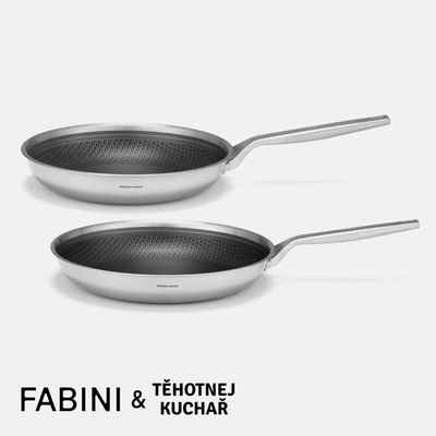 Sada pánví FABINI & Těhotnej kuchař 2.0 ø 26 cm + ø 30 cm 2 díly - Nerezové beznýtové pánve s hybridním keramickým povrchem z vícevrstvé nerezové oceli
