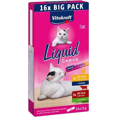 Vitakraft Cat Liquid Snack taurin kura hovädzie tráva 16 x 15 g