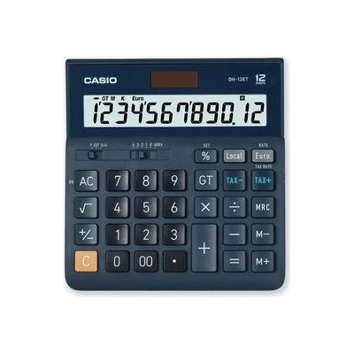 CASIO DH 12 ET - stolná kalkulačka, 12-miestny LCD displej, Výpočet DPH, Prevod mien, Druhá odmocnina, Zaokrúhľovanie,
