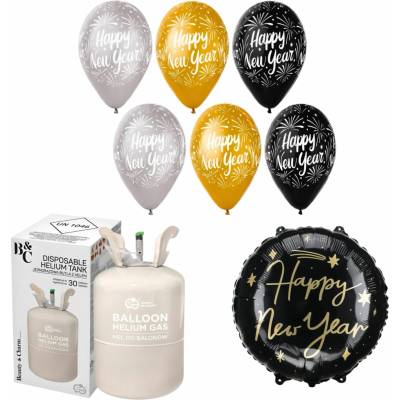 KINGOFBAL Helium a sada balónků mix Happy New Year Silvestr