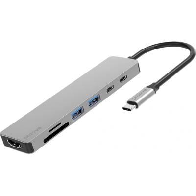 IRON LINK 7in1 хъб Type-C, 2x Type-C, 2x USB 3.0, HDMI, SD/TF четец, алуминий, за всички операционни системи (HBIL00222004)