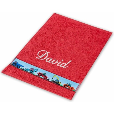 Povlečení Plus ručník se jménem na přání 30 x 50 cm bagr červený