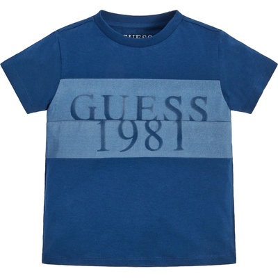 GUESS Тениска с къс ръкав в синьо за момче с цветен надпис Guess