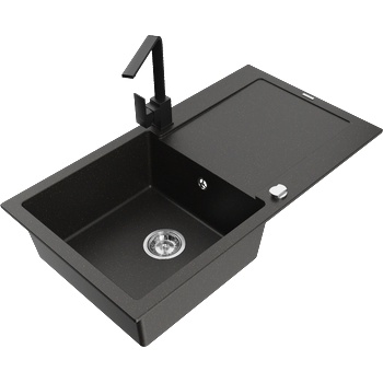 Mexen Leo еднокоморна кухненска мивка с отцедник и кухненски смесител Rita, черно/златен металик - 6501-75-670300-70 (6501-75-670300-70)