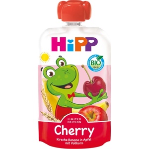 Hipp Био плодова закуска Hipp Hippis - Череша, банан, ябълка и пълнозърнести култури, 100 g (47023)