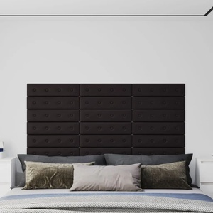 vidaXL Стенни панели Maxine, 12 бр, черни, 60x15 см, изкуствена кожа, 1, 08 м2 (343981)